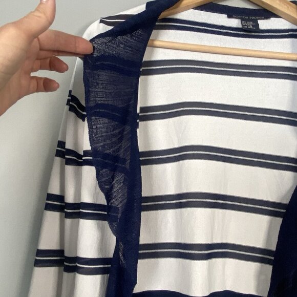 Boston Proper Ivory Ruffled Nautical Ruffle Edge Striped Cardigan Sweater Size S - Picture 3 of 10